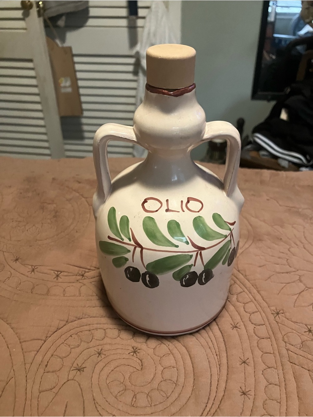 Hand Painted Ceramic Olive Oil Jug By Ceramiche Giovanni Saldarelli